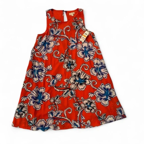 NWT Maison Jules Small Floral Sleeveless Dress in Orange and Blue Game Day Flowy - Picture 1 of 7